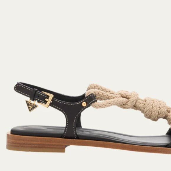 Prada Womens Knotted Rope Caged Leather Sandals, Black, size 37, US 7 - Picture 3 of 4